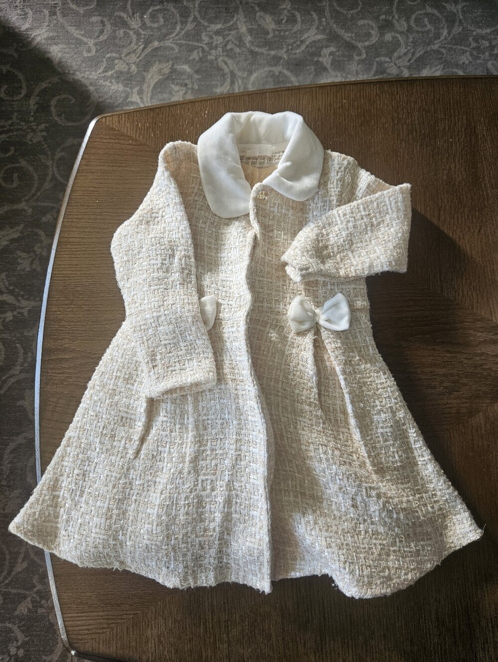 Nanette Cream Tweed Girls' Coat And Dress with Bow Detail Size 24 Months